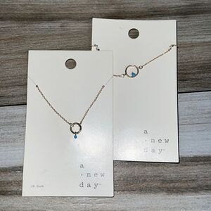 Necklace And Bracelet Set Gold Tone With Turquoise Colored Bead NWT